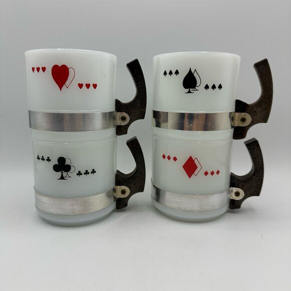 Vintage Siesta Ware Milkglass Mugs Card Deck Set of 4 - Picture 2 of 9